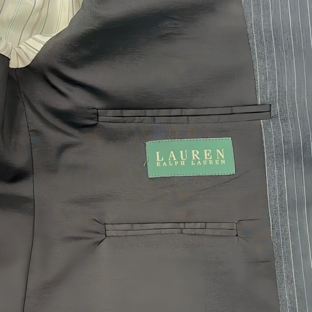 Lauren Ralph Lauren 2 Piece Wool Suit 42R Gray Pinstripe Blazer Pants 38W 30L